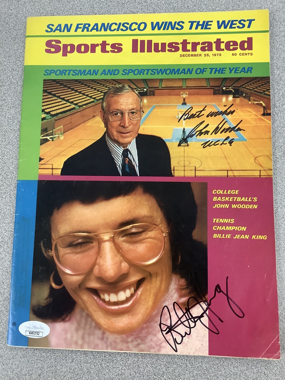 John Wooden Signed Sports Illustrated Mag Basketball Autograph JSA with King