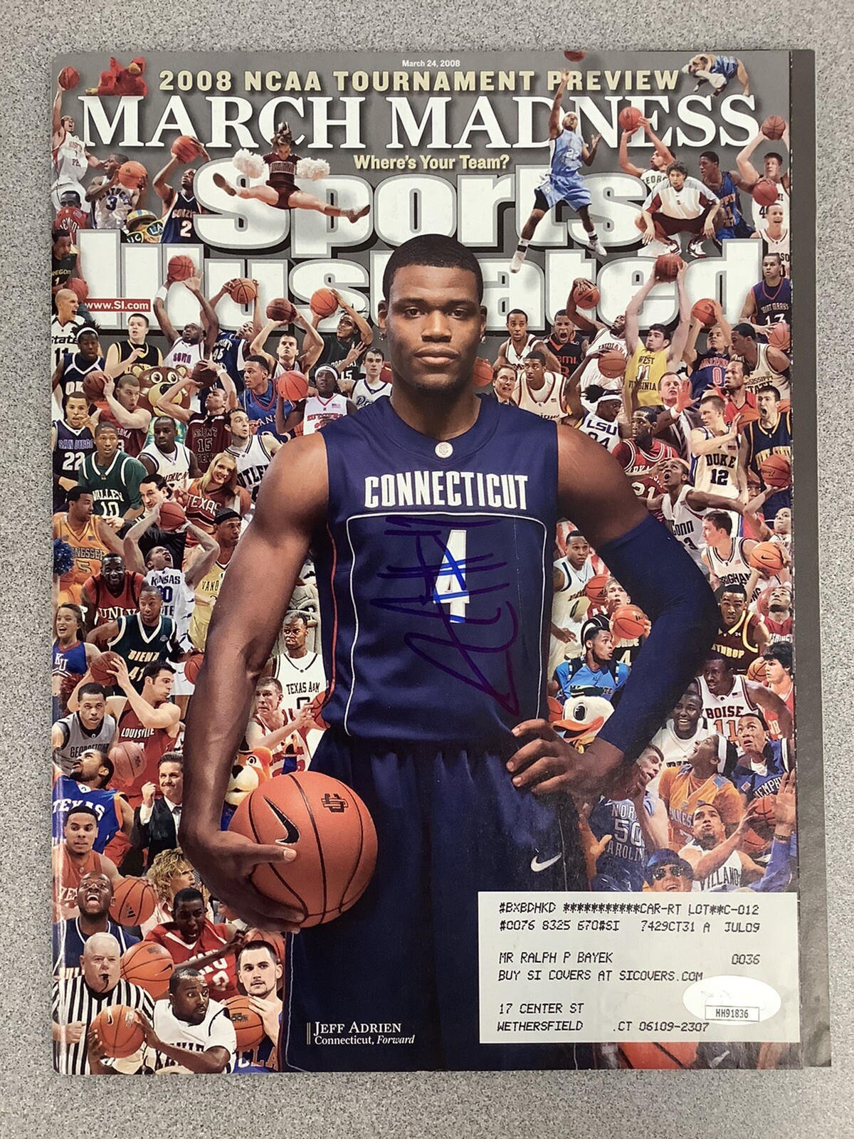 Jeff Adrien Signed Sports Illustrated Mag Basketball UCONN Autograph JSA 3/24/08