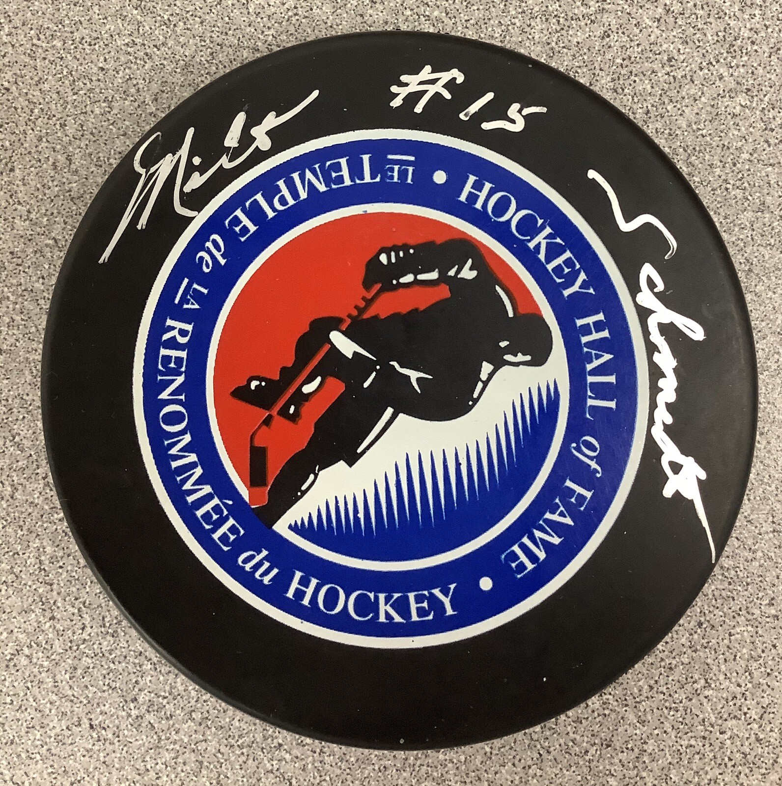 Milt Schmidt Signed Puck Hockey NHL Autograph JSA Hall of Fame Logo #15 HOF 1