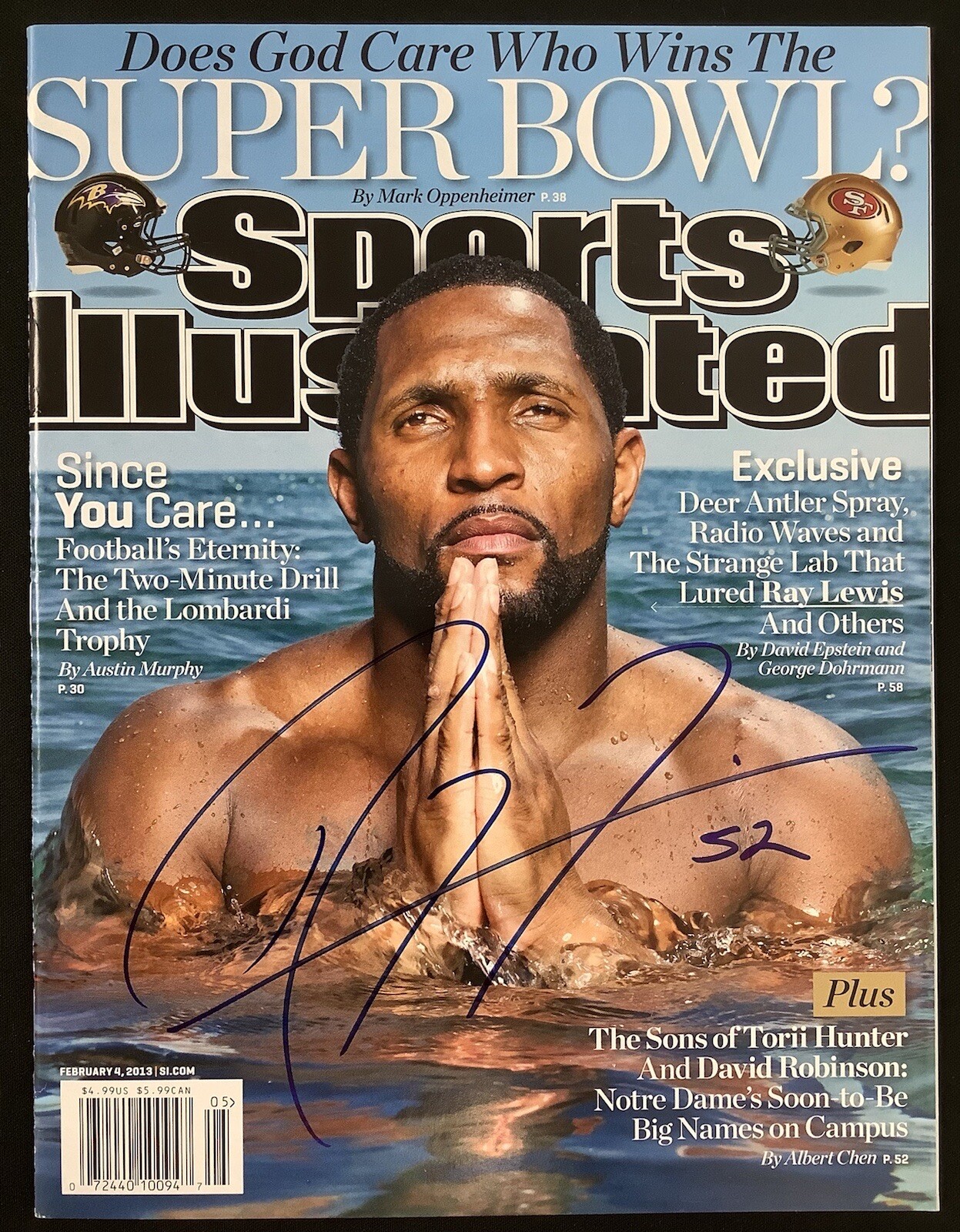 Ray Lewis Signed Sports Illustrated 2/4/13 No Label Ravens Praying Auto HOF JSA
