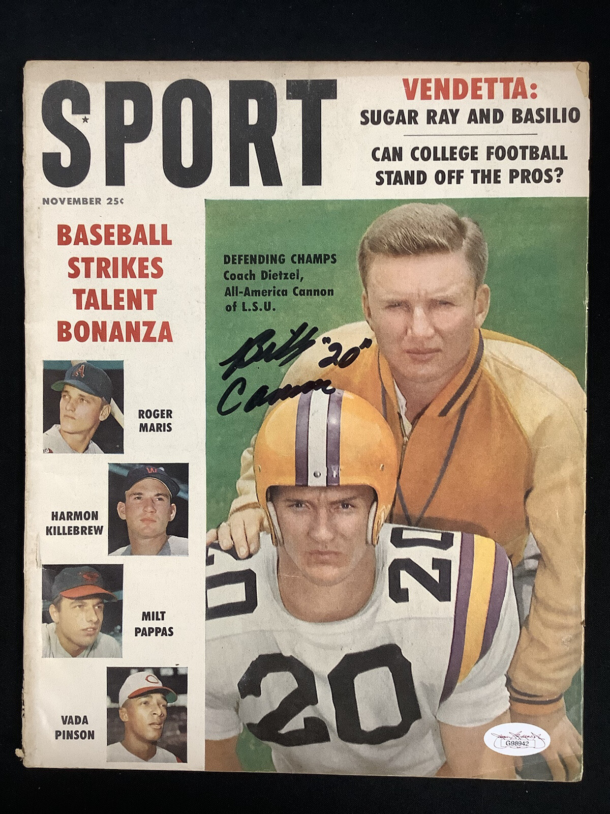 Billy Cannon Signed Sport Nov 59 No Label LSU Tigers Heisman Football Auto JSA