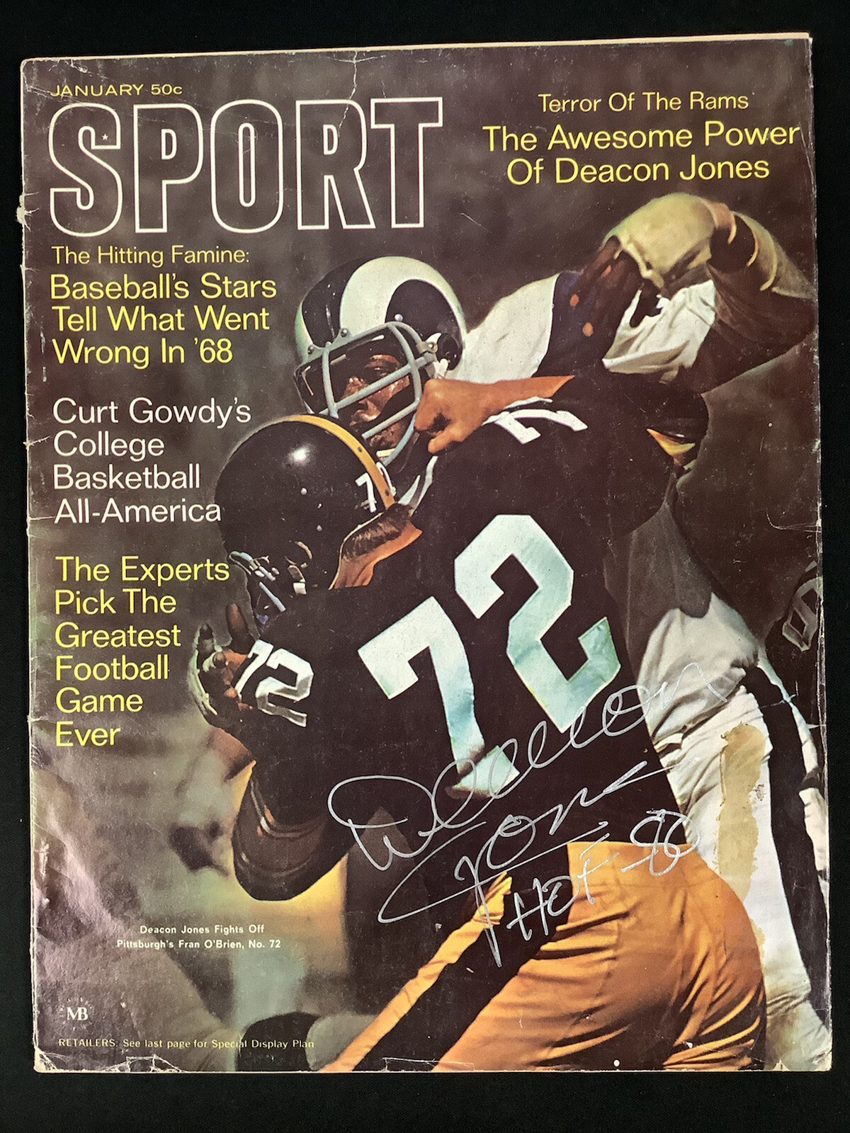 Deacon Jones Signed Sport Mag Jan 69 No Label Rams Football Autograph HOF JSA
