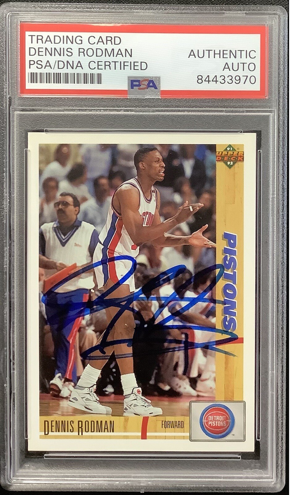 Dennis Rodman Signed 1991 Upper Deck #185 Card Basketball Pistons Auto PSA/DNA