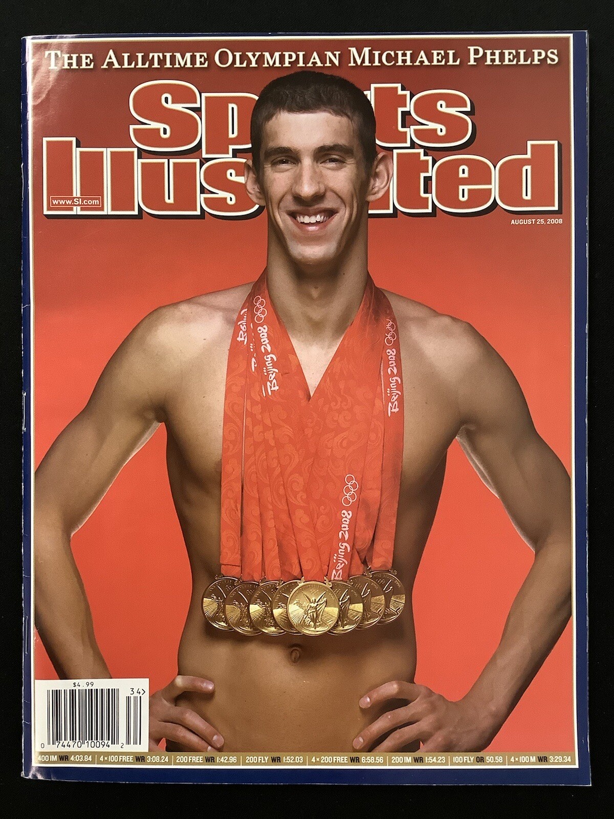 Michael Phelps Sports Illustrated 8/25/08 No Label Olympics Swimmer SOY