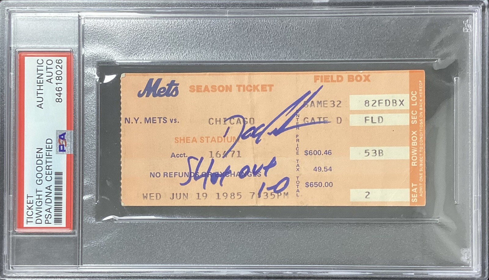 Dwight Doc Gooden Signed Ticket Stub 6/19/85 New York Mets Autograph PSA/DNA