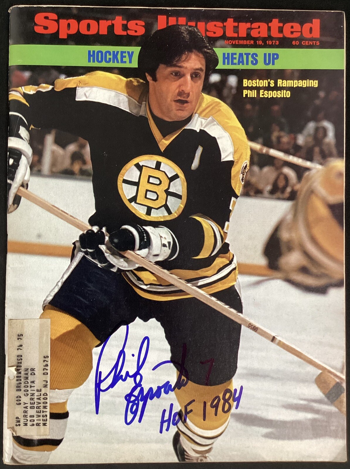 Phil Esposito Signed Sports Illustrated 10/19/73 Hockey Boston Bruins Auto JSA