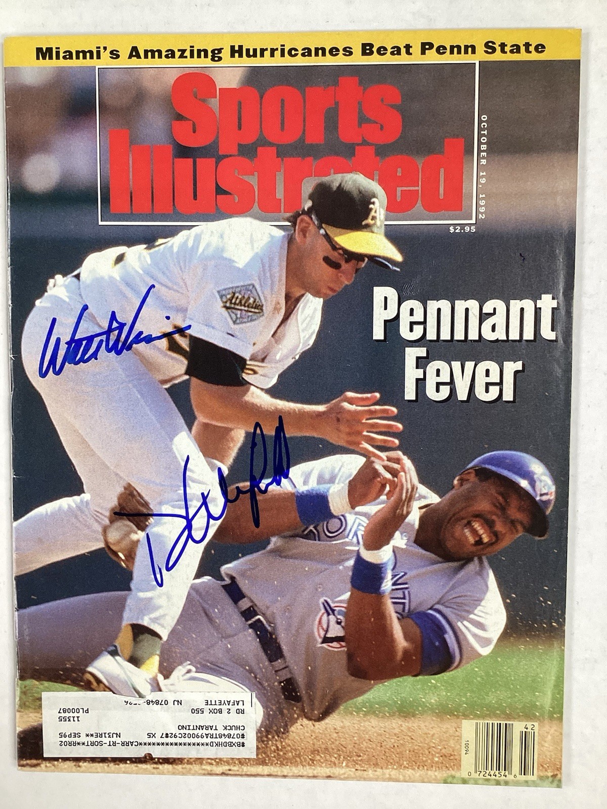 Dave Winfield Walt Weiss Signed Sports Illustrated 10/19/92 HOF Autograph JSA