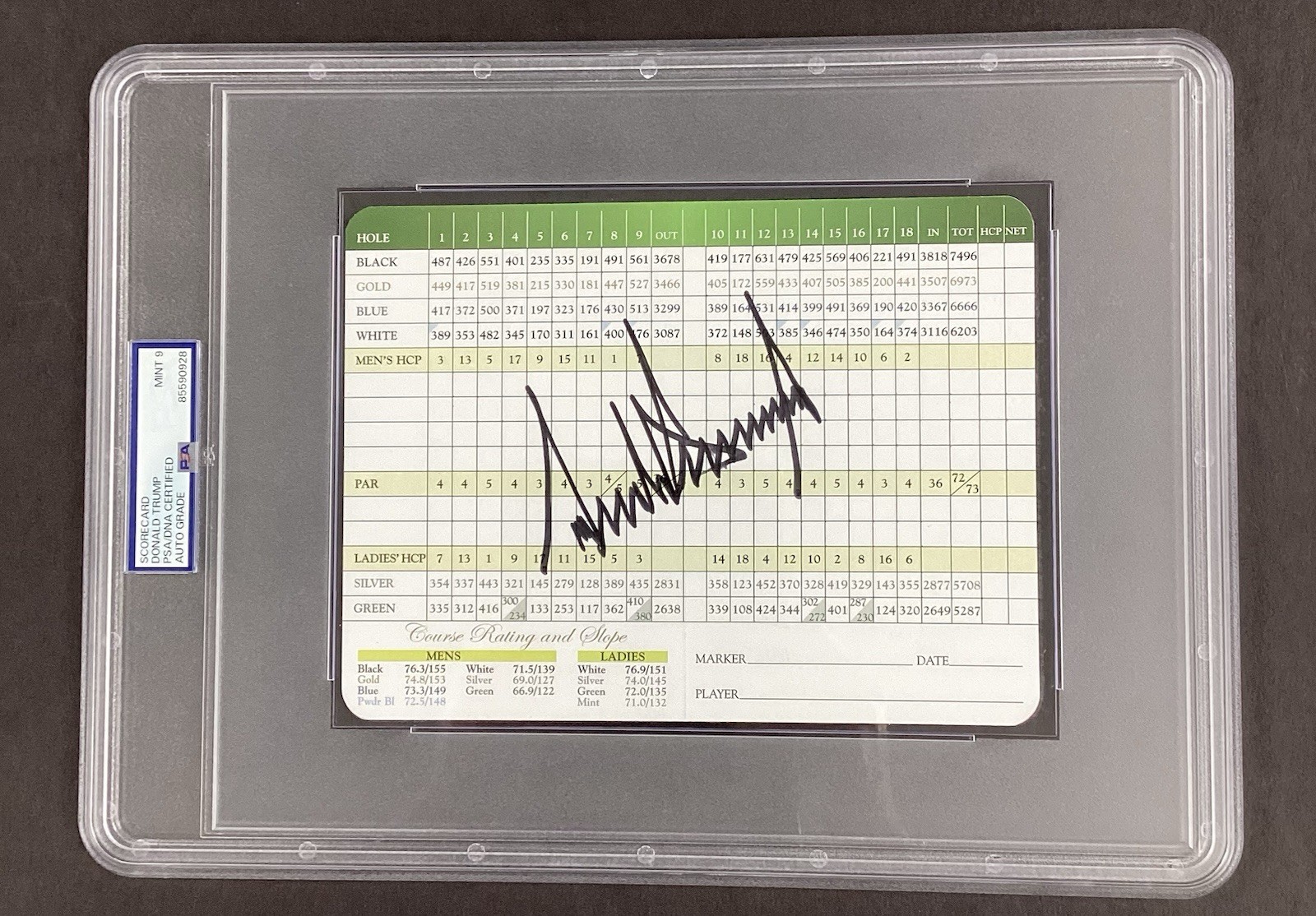 Donald Trump Signed Scorecard Golf President USA POTUS Autograph PSA/DNA 9