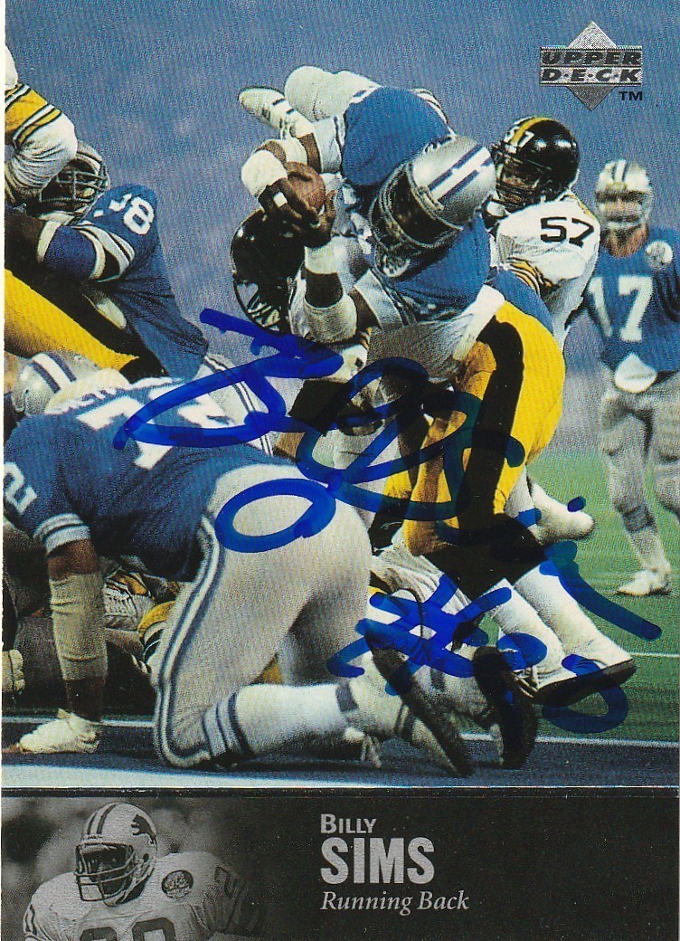 BILLY SIMS DETROIT LIONS  1997 UPPER DECK LEGENDS SIGNED CARD #161