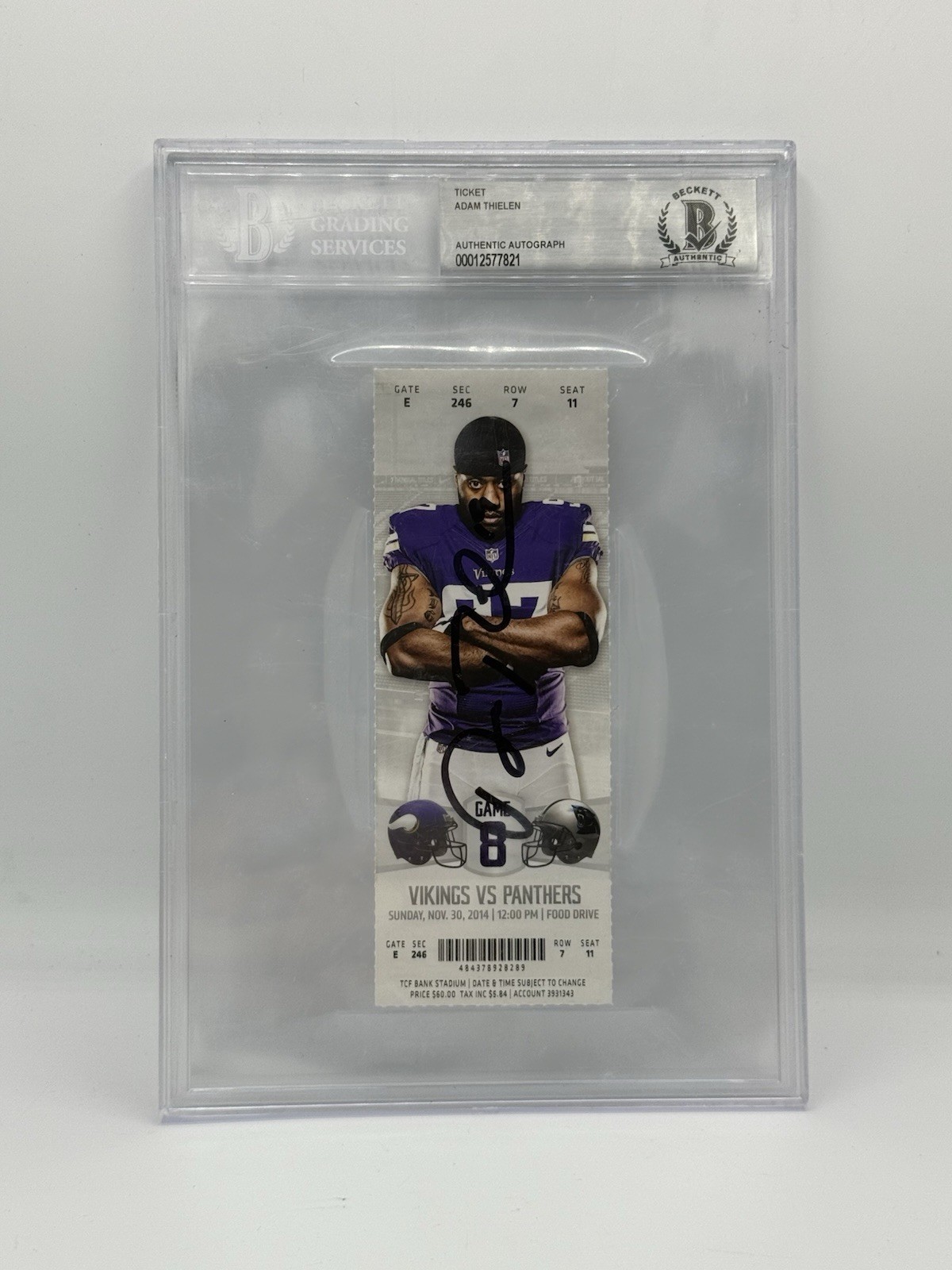 Adam Thielen Signed 1st NFL TD Full Ticket Stub 11/30/14 Carolina Panthers