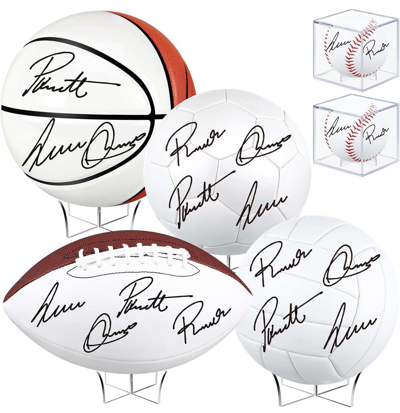 Libima 6 Pcs Autograph Sports Ball Set with Stand Blank Signature Football