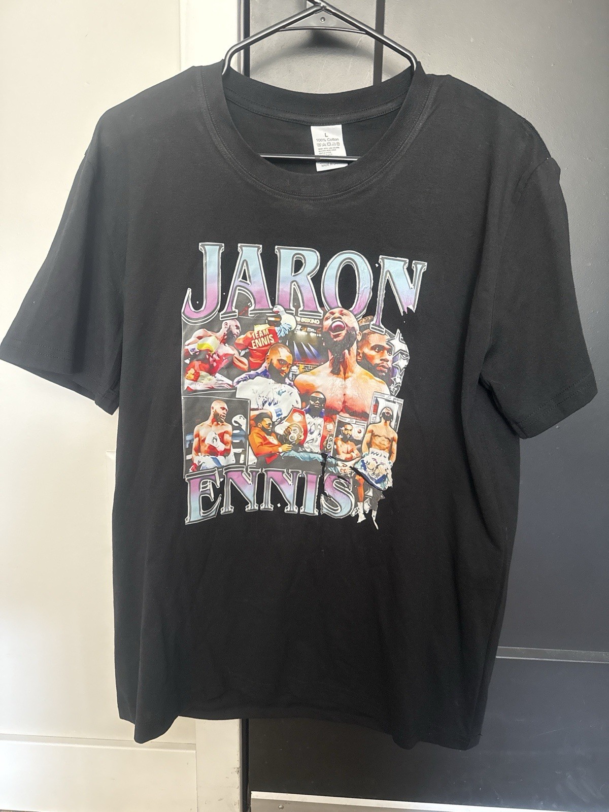 Jaron Ennis T-Shirt Large Black Boxing Graphic Tee Boots Champion Fighter Retro