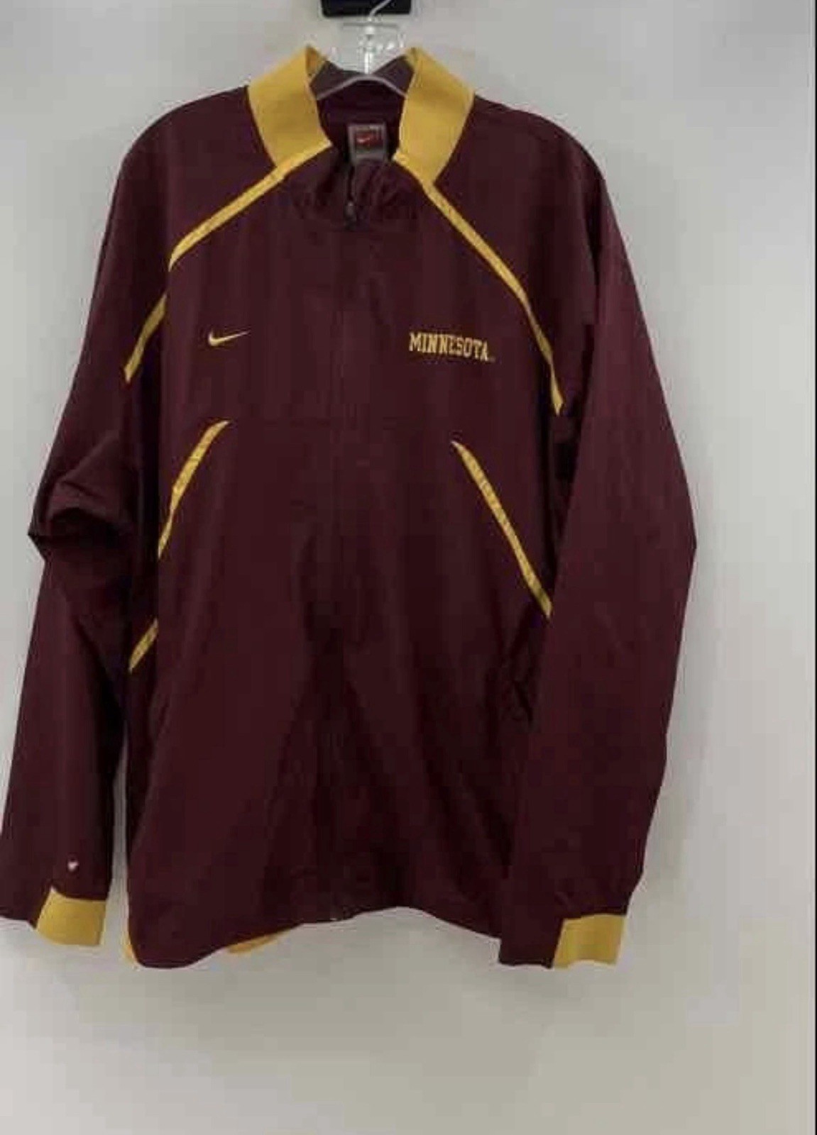 Nike Team Minnesota Gophers Full Zip Windbreaker Jacket Maroon Gold Mens XL