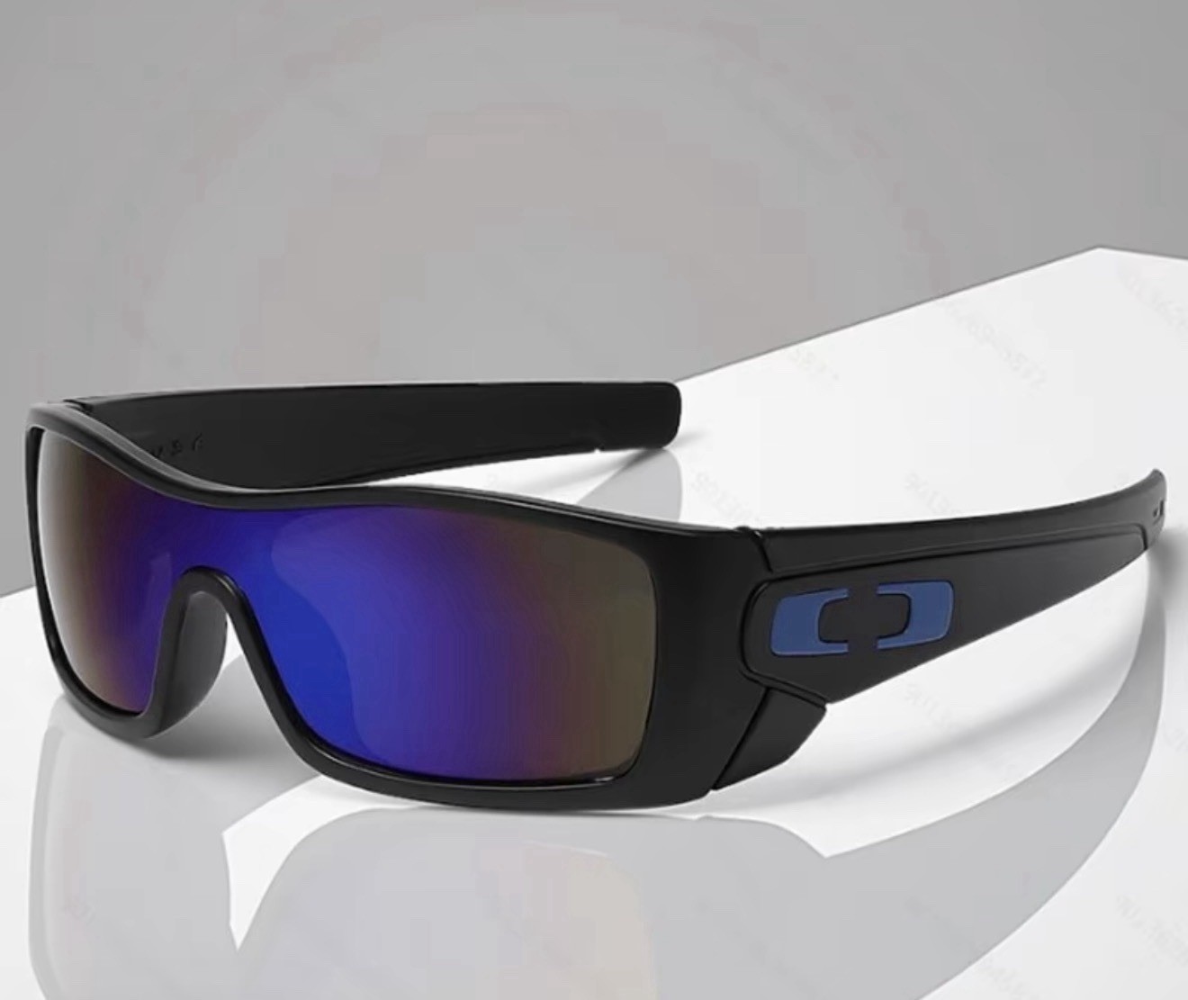 Black Wrap Shield Sport Sunglasses Blue Purple Mirror Lens UV400 Men Cycling