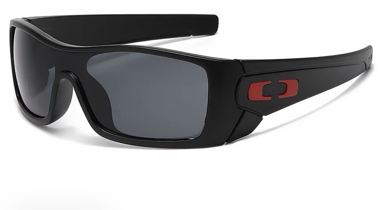 Black Wrap Sport Sunglasses Smoke Grey Lens Red Icon UV400 Men Cycling Fishing