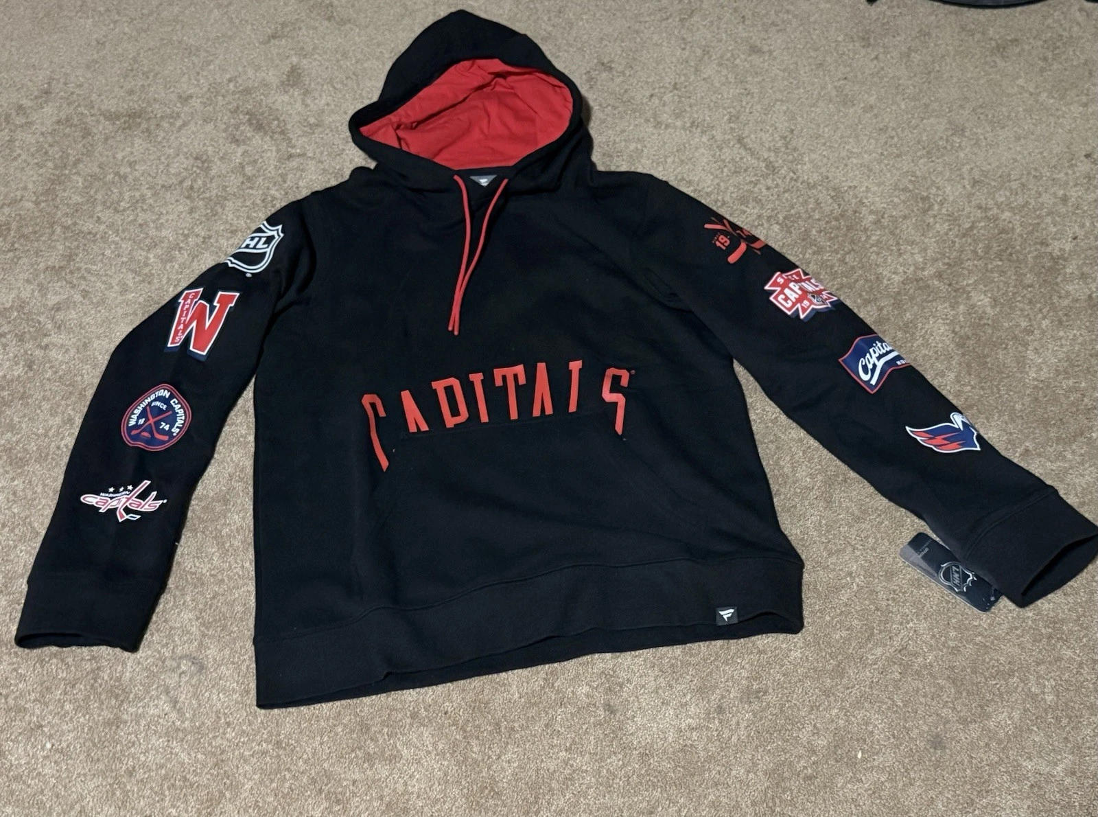Fanatics Washington Capitals Mens M Black Red Pullover Hoodie NHL Patches Hockey