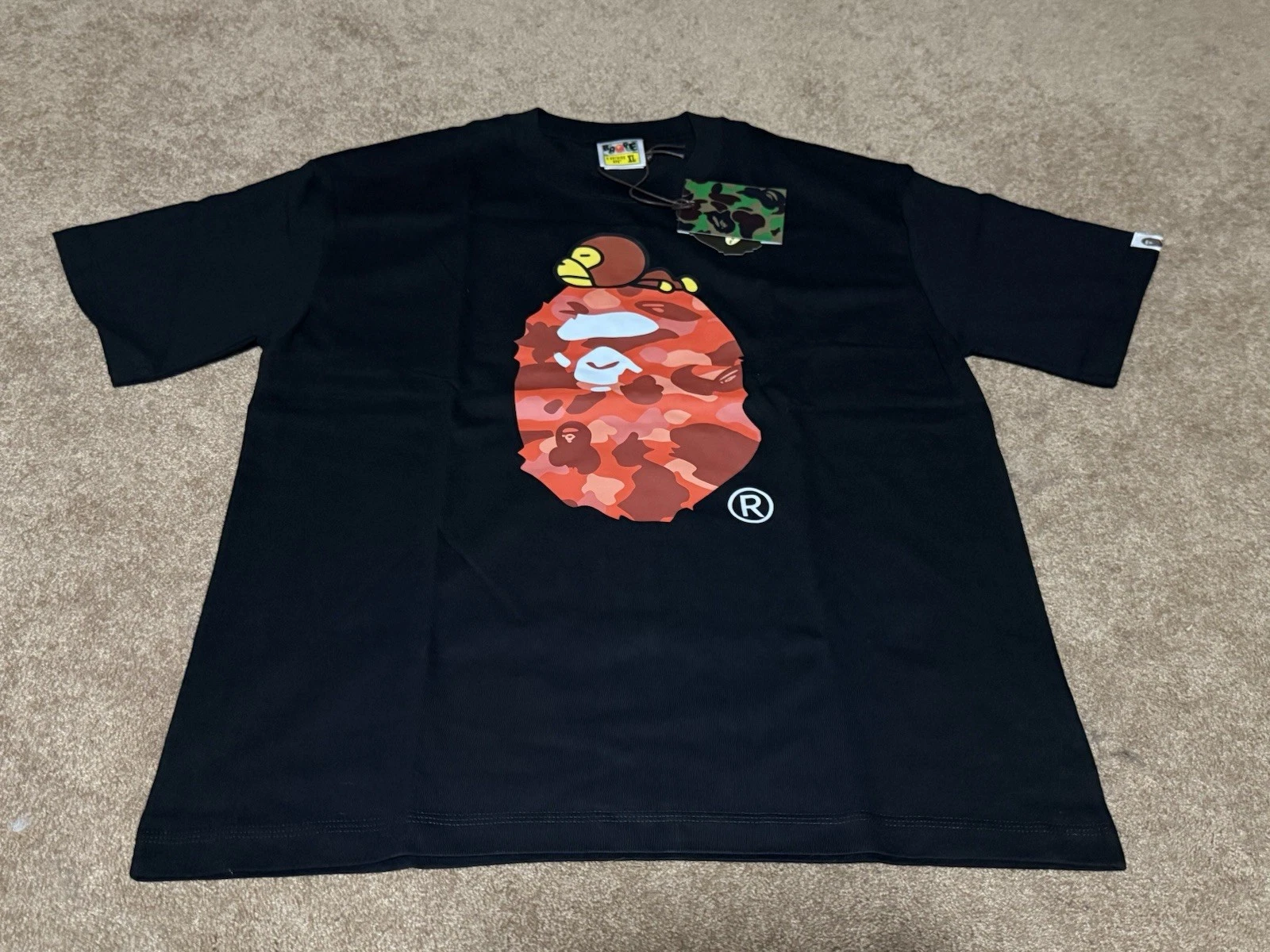 BAPE A Bathing Ape Mens XL Black Red Camo Big Ape Head Baby Milo T-Shirt Japan