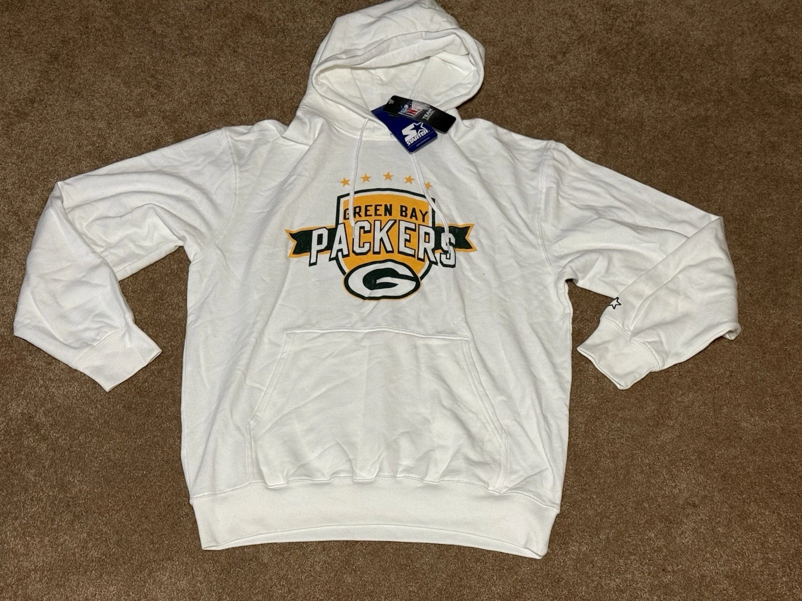 NWT Starter Green Bay Packers Pullover Hoodie Sweatshirt L White NFL