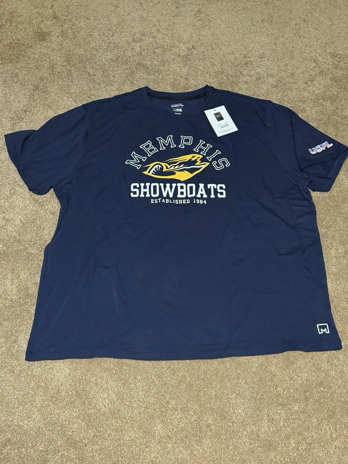 Memphis Showboats USFL Football MSX Michael Strahan Navy T-Shirt Mens 4XL NWT