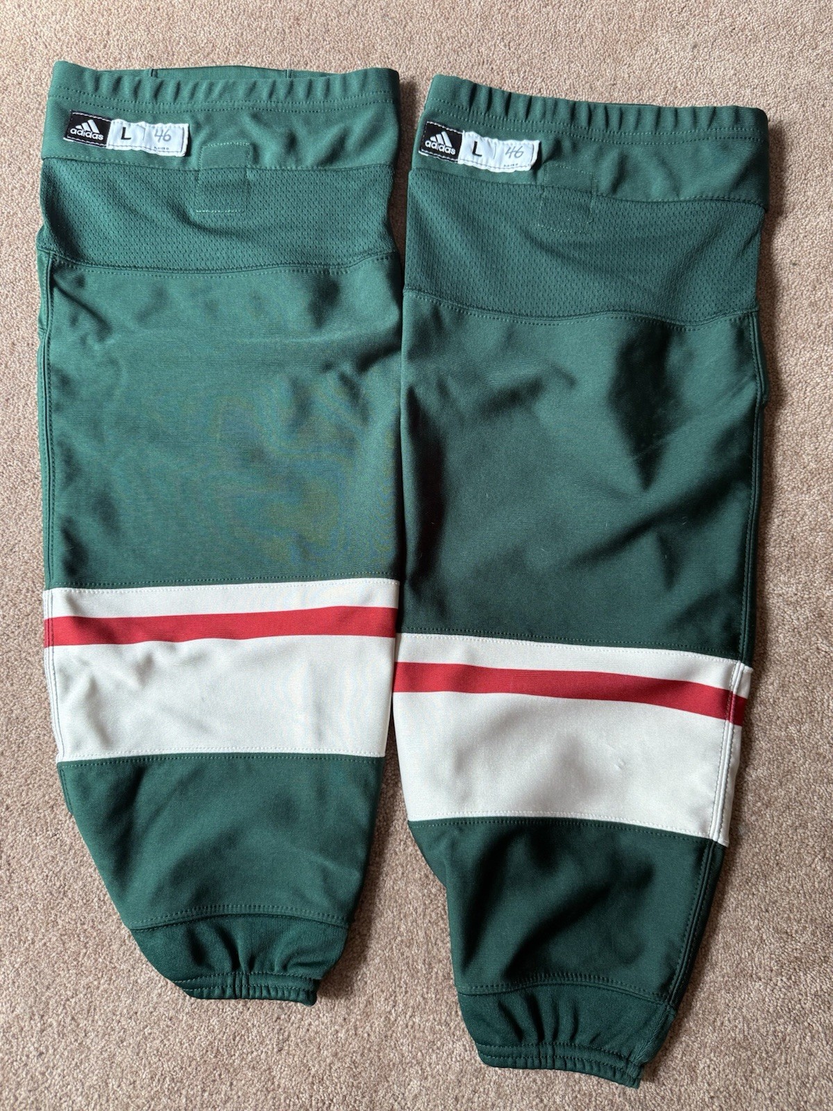Jared Spurgeon Game Used Minnesota Wild Adidas Hockey Socks #46 Size L Pair
