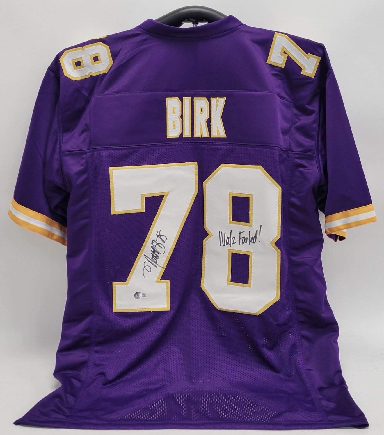 Matt Birk Signed Inscribed Walz Failed! Custom Purple Jersey Vikings Beckett