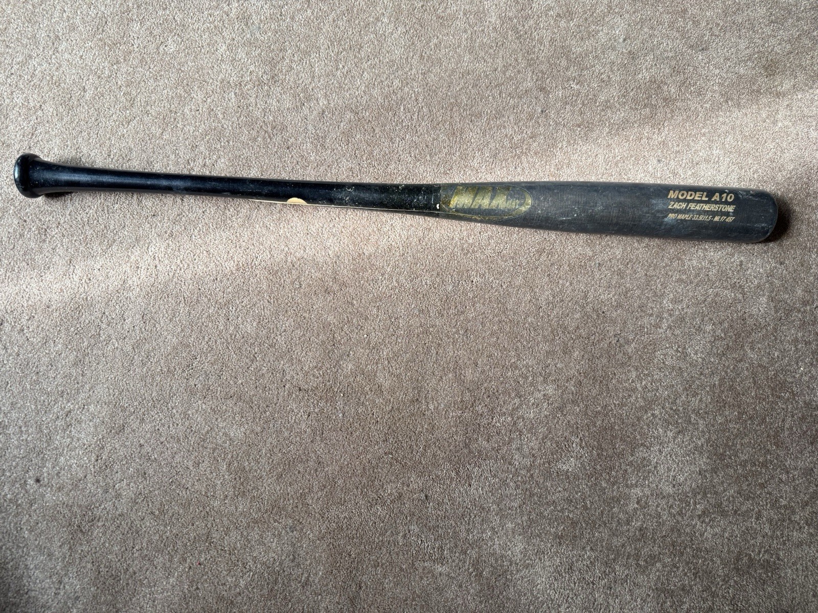 Zach Featherstone Used Cracked MaxBat A10 Pro Maple Bat 33.5/31.5 Bone Hardened