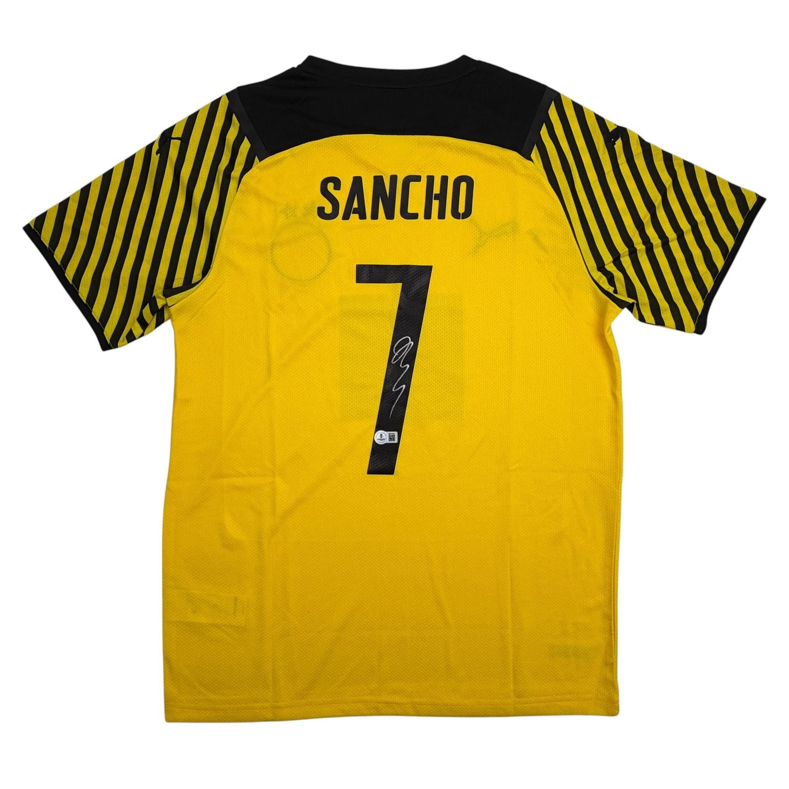 Autographed/Signed Jadon Sancho Borussia Dortmund Yellow Soccer Jersey BAS COA