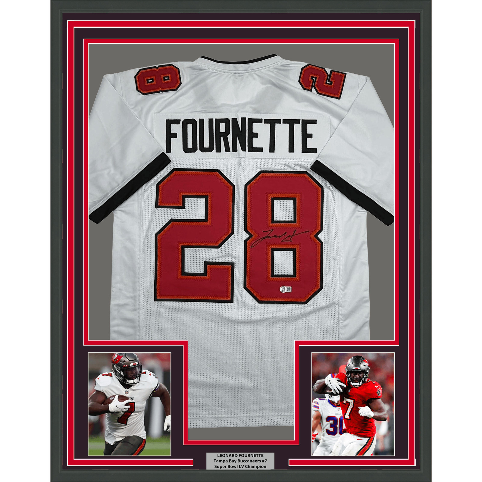 Framed Autographed Leonard Fournette Tampa Bay White Jersey Beckett BAS COA