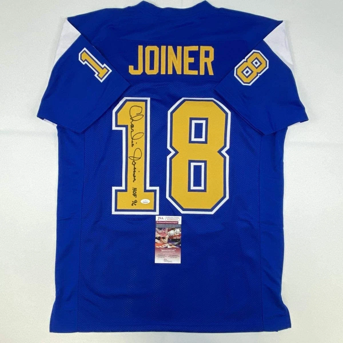 Signed Charlie Joiner HOF 96 San Diego Royal Blue Jersey JSA COA