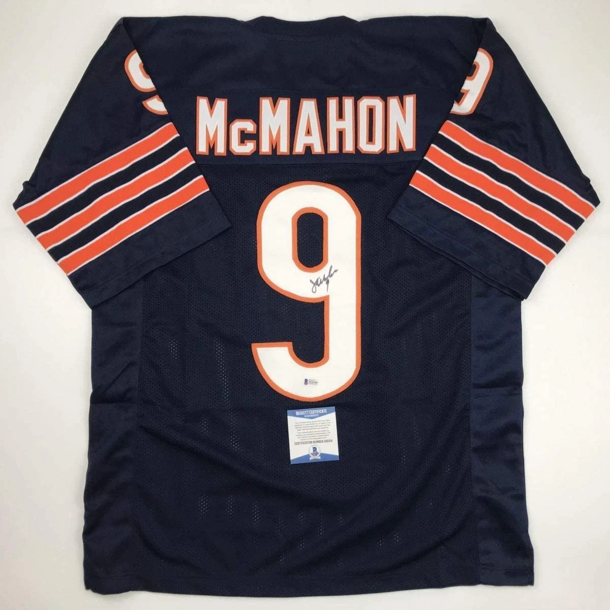 Autographed/Signed JIM MCMAHON Chicago Blue Jersey Beckett BAS COA Auto