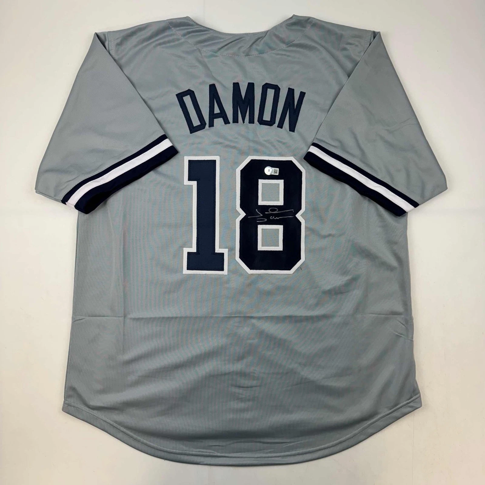 Autographed/Signed Johnny Damon New York Grey Jersey Beckett BAS COA