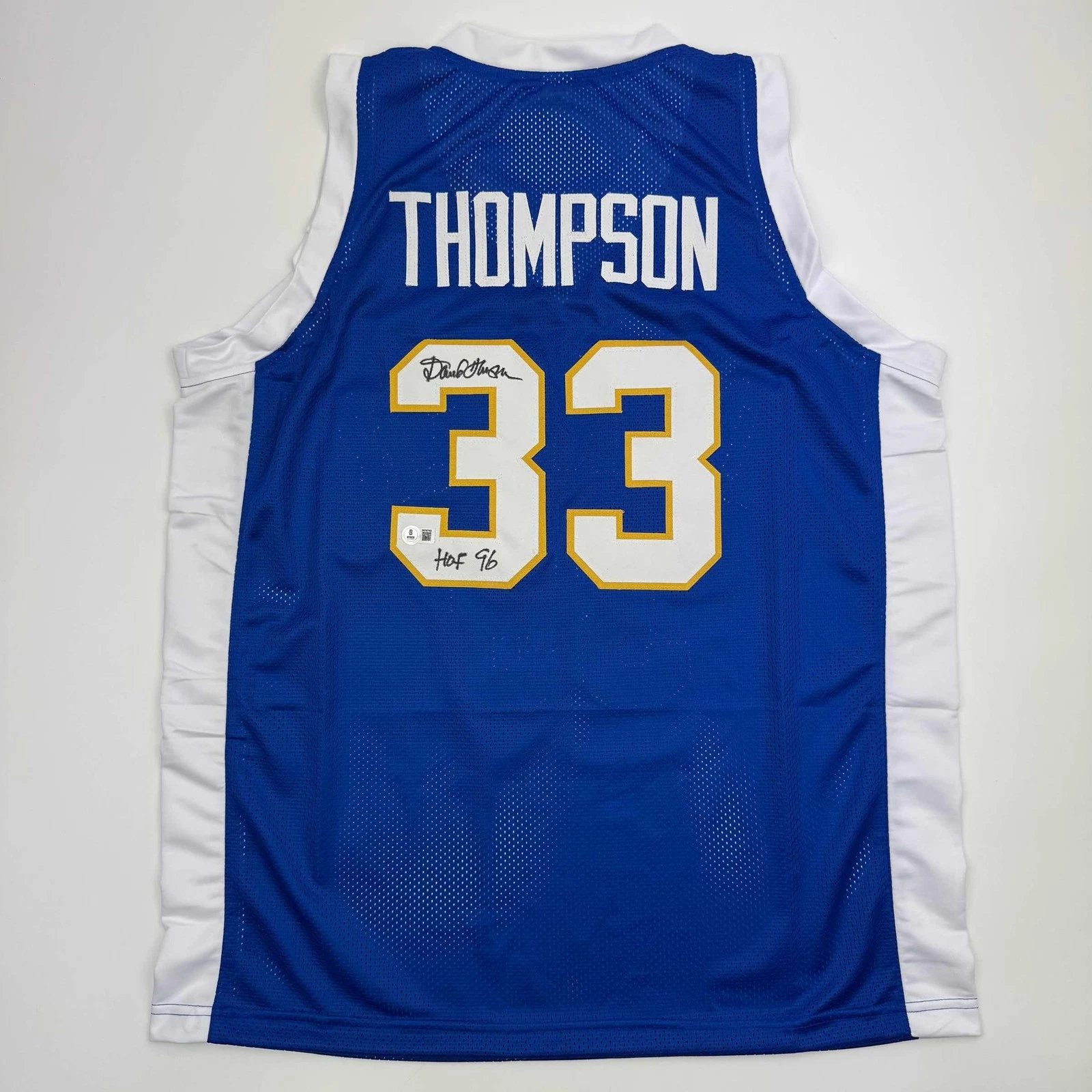 Autographed/Signed David Thompson HOF 96 Denver Blue Jersey BAS COA