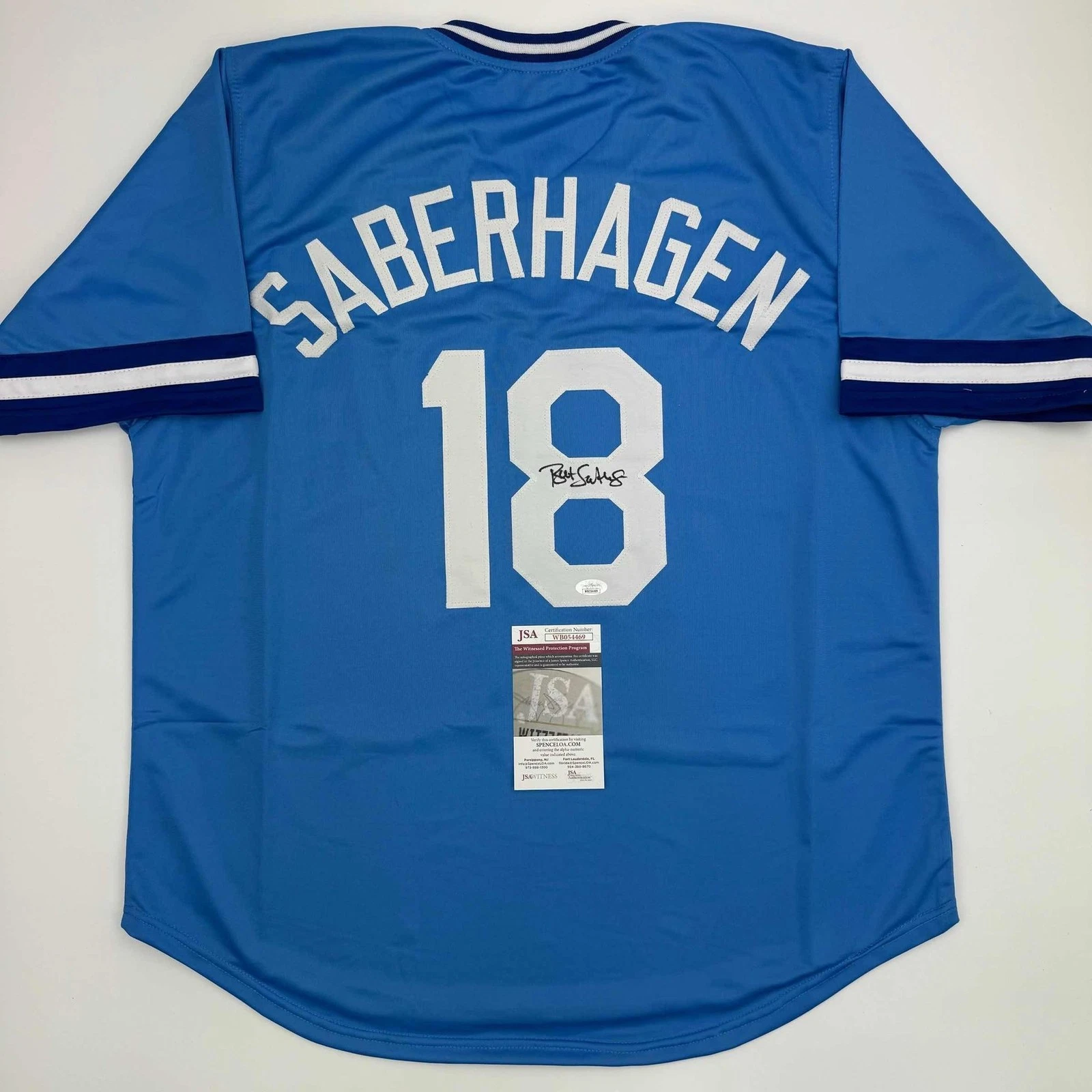 Autographed/Signed Bret Saberhagen Kansas City Light Blue Jersey JSA CO