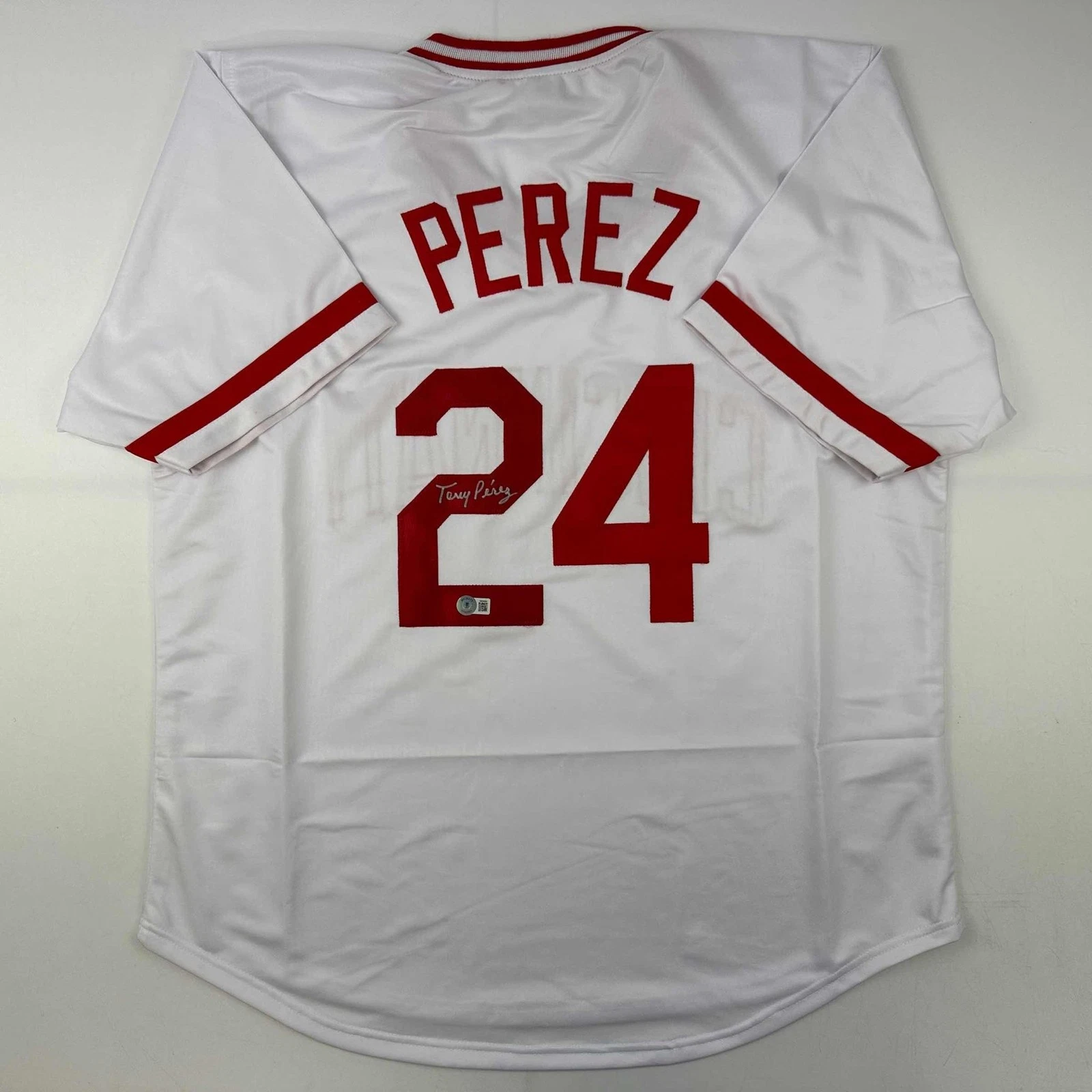 Autographed/Signed Tony Perez Cincinnati White Jersey Beckett BAS COA