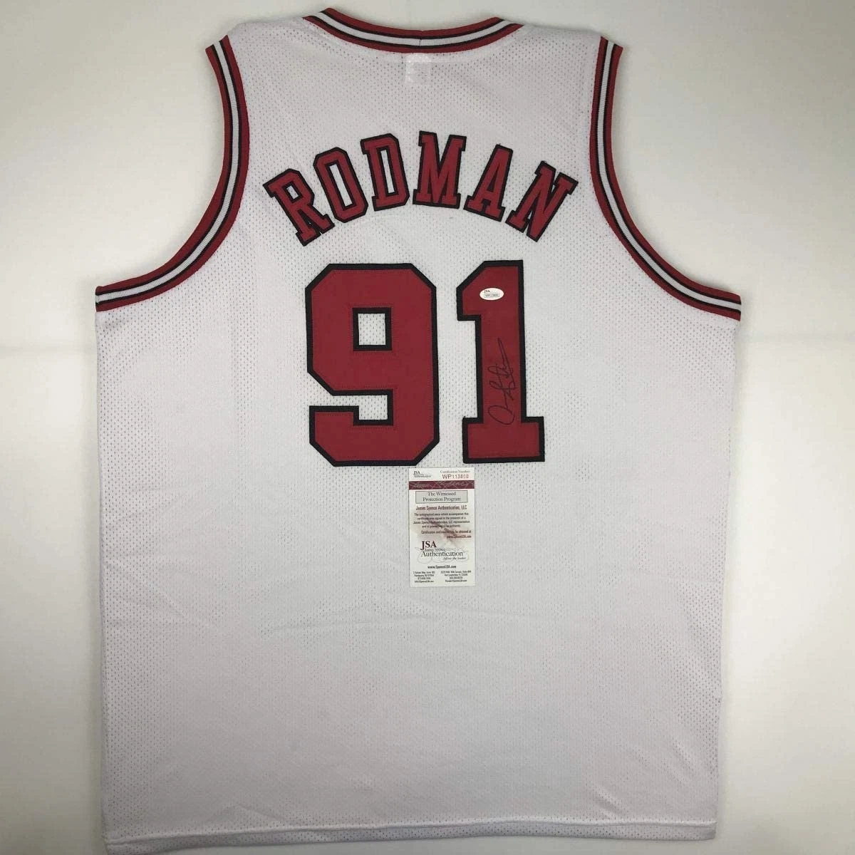 Autographed/Signed DENNIS RODMAN Chicago White Jersey JSA COA Auto