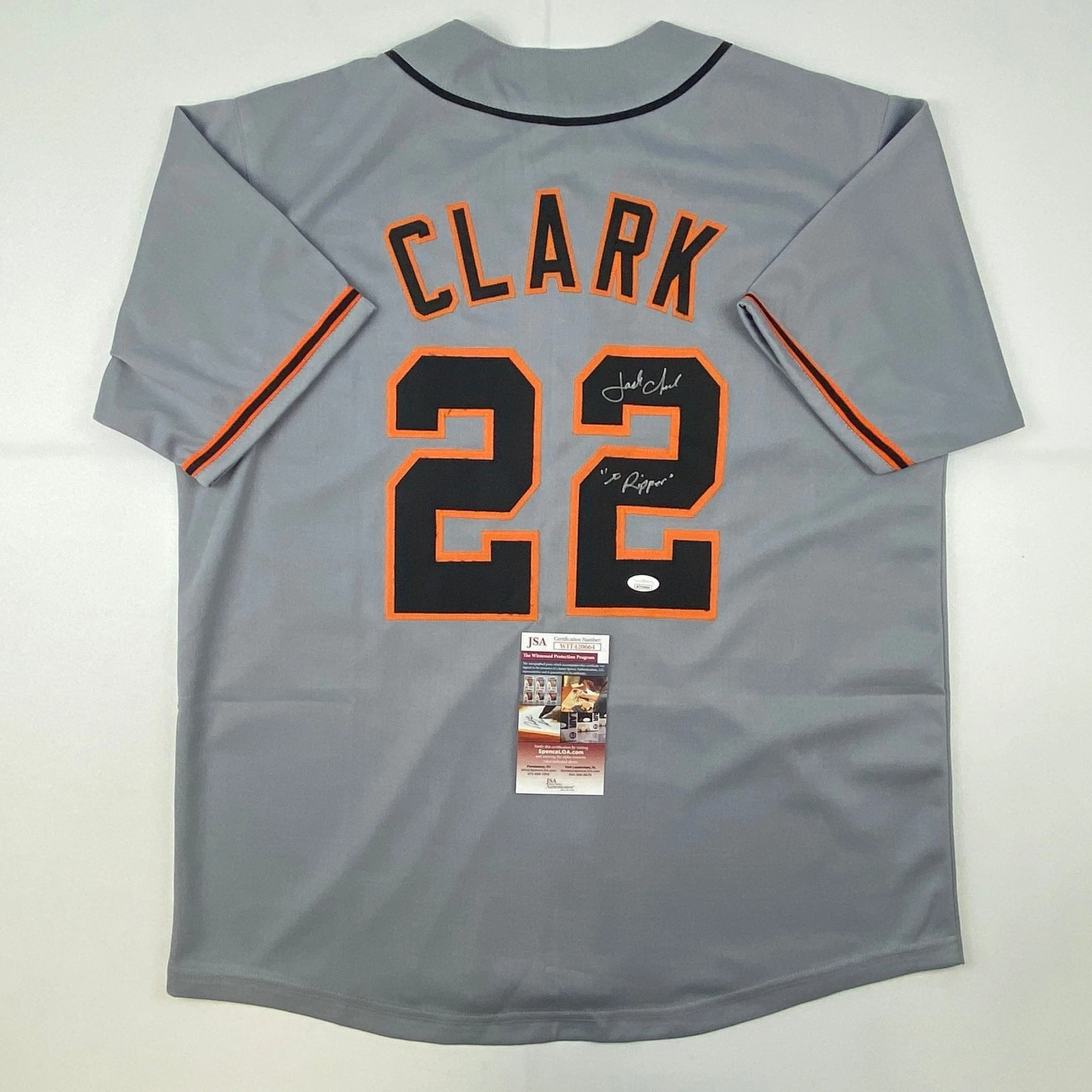 Signed Jack Clark The Ripper San Francisco Grey Jersey JSA COA Auto