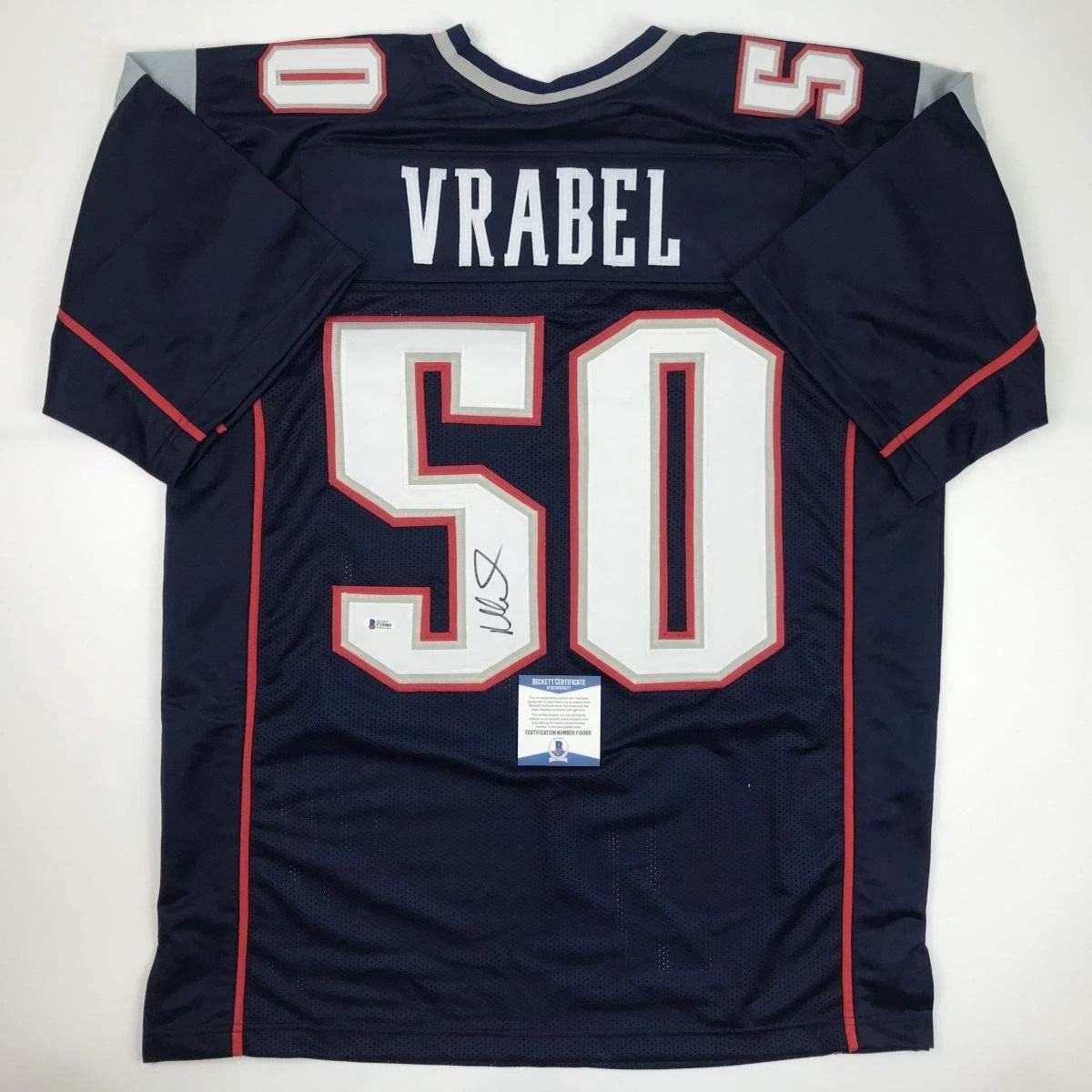 Autographed/Signed Mike Vrabel New England Blue Jersey Beckett BAS COA