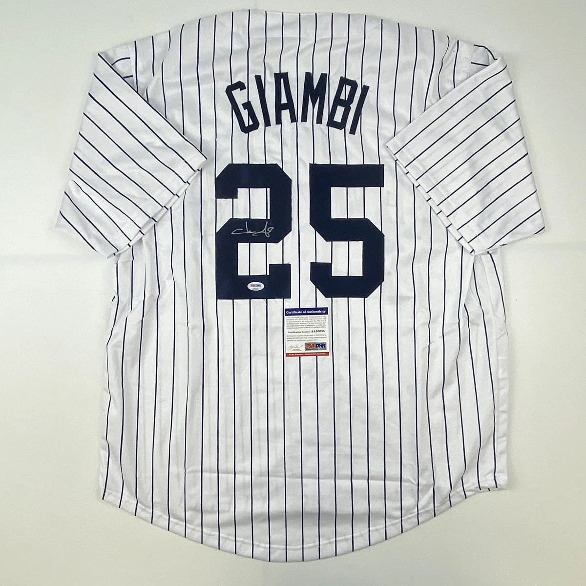 Autographed/Signed Jason Giambi New York Pinstripe Jersey PSA/DNA COA