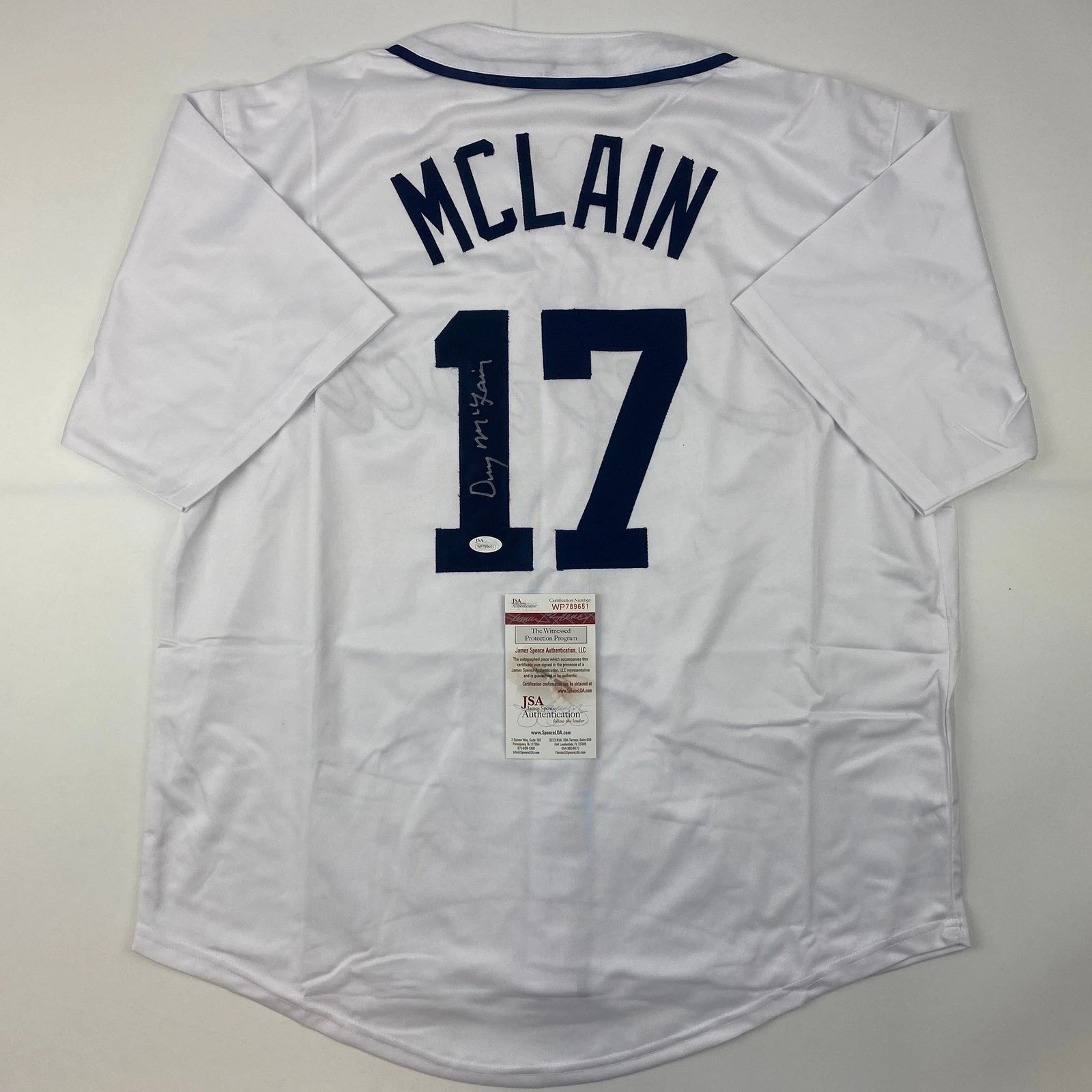Autographed/Signed DENNY MCLAIN 31-6 1968 Detroit White Jersey JSA COA
