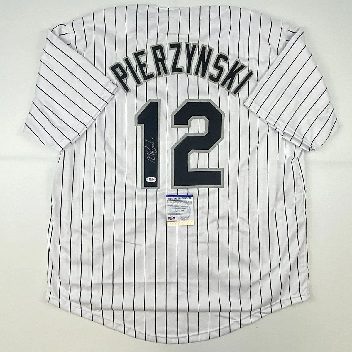 Autographed/Signed AJ A.J. PIERZYNSKI Chicago Pinstripe Jersey PSA COA