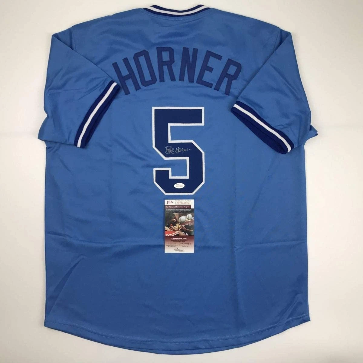 Autographed/Signed BOB HORNER Atlanta Light Blue Jersey JSA COA Auto
