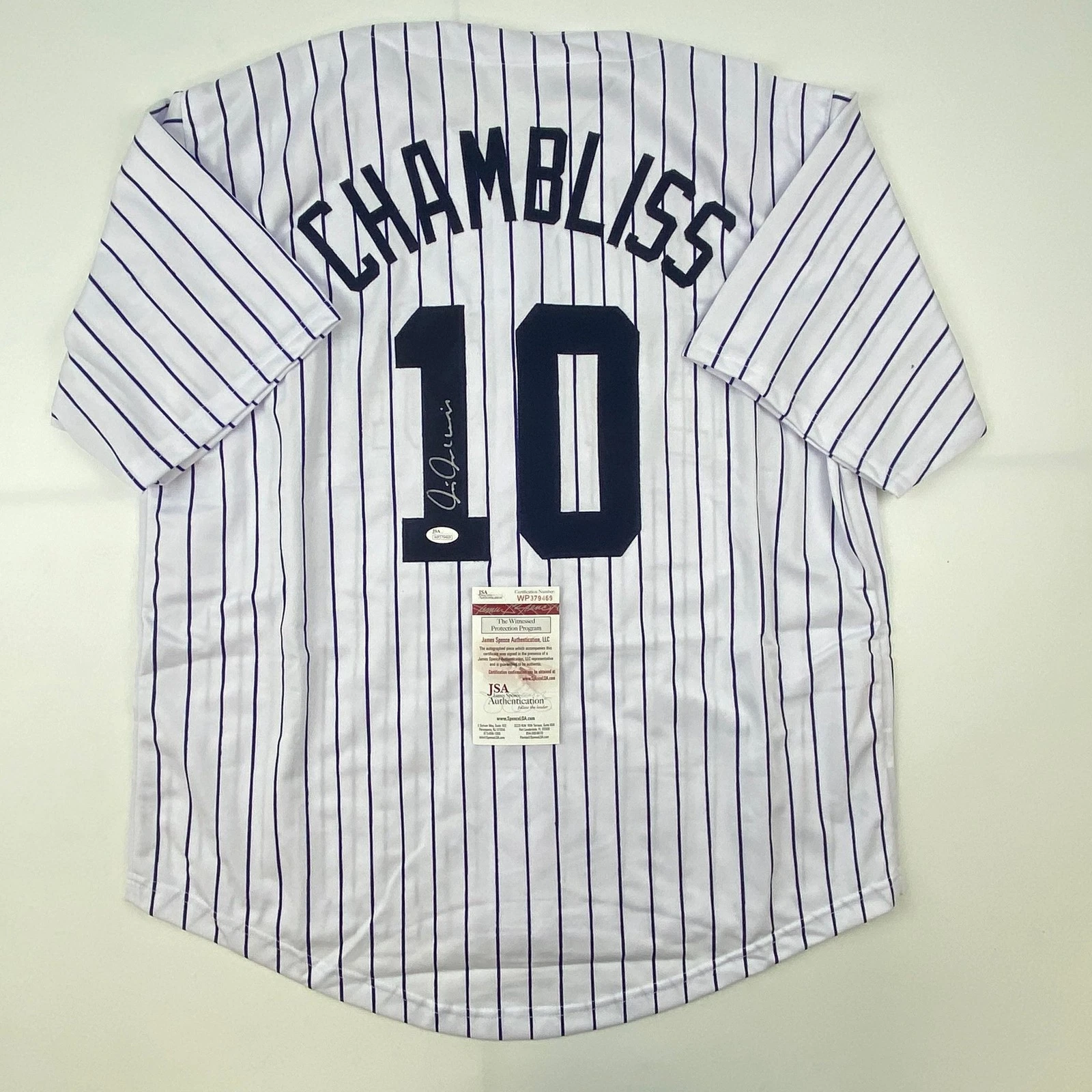 Autographed/Signed Chris Chambliss New York Pinstripe Jersey JSA COA