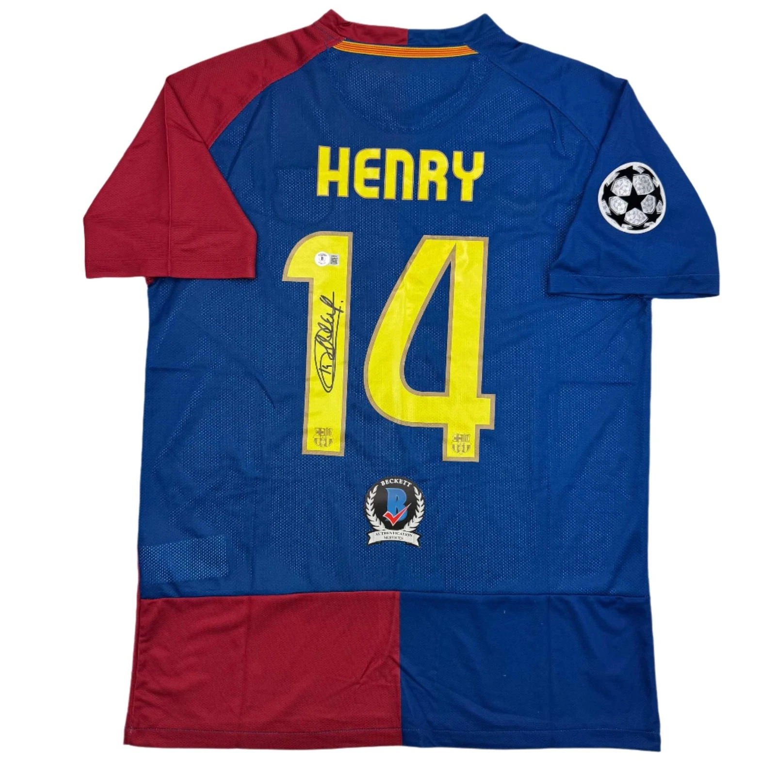 Autographed/Signed Thierry Henry FC Barcelona Blue Jersey Beckett BAS COA