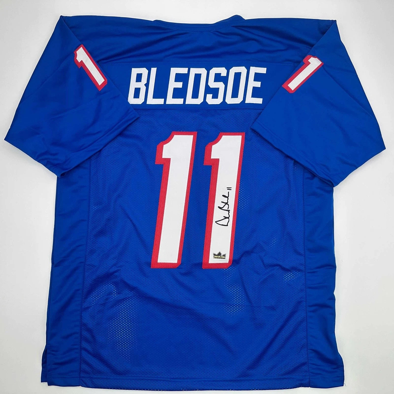 Facsimile Autographed Drew Bledsoe New England Blue Jersey Size Men's XL