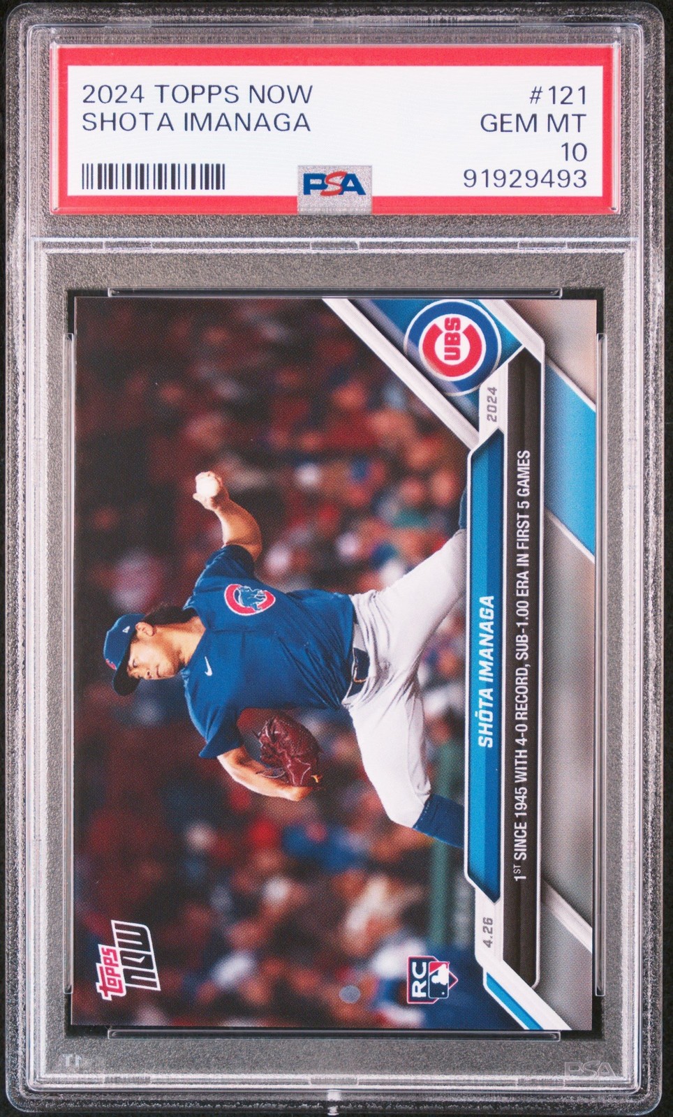 Graded 2024 Topps Now Shota Imanaga #121 Rookie RC Card PSA 10 Gem Mint