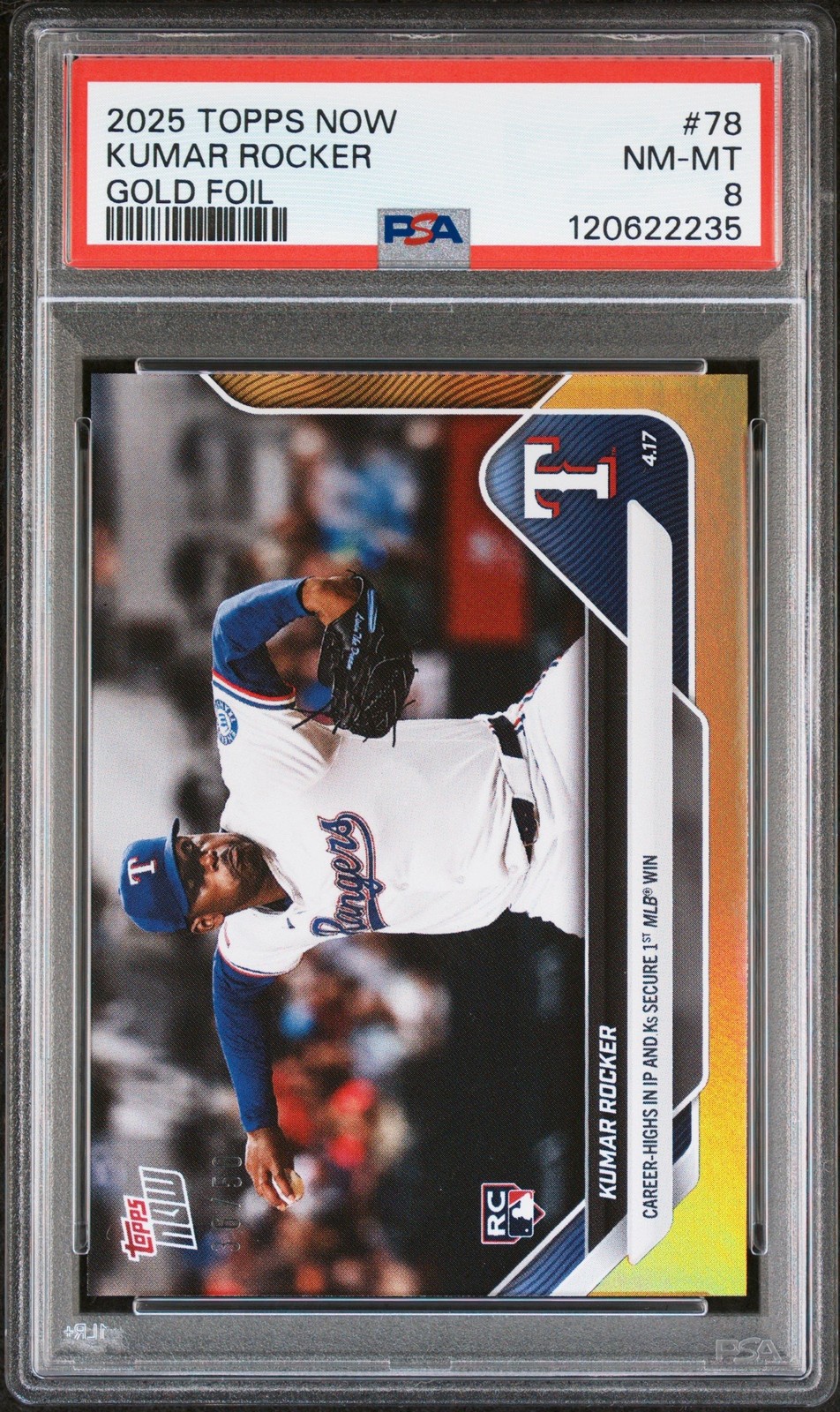 Graded 2025 Topps Now Kumar Rocker #78 Gold Foil /50 Rookie Card PSA 8