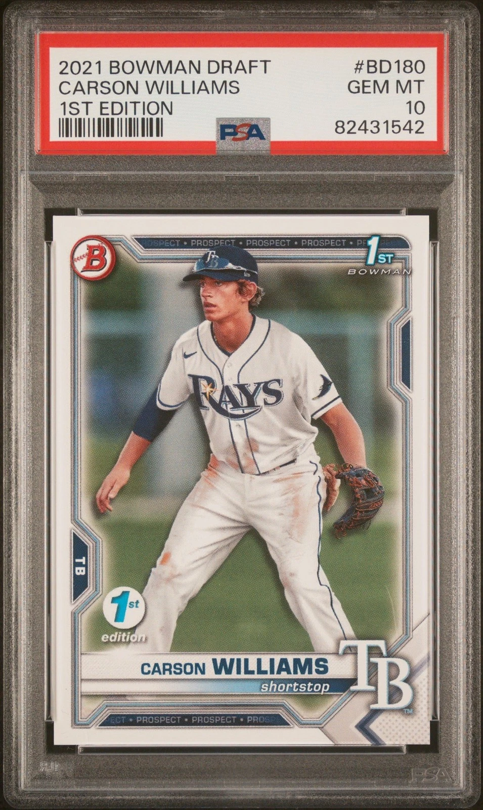 Graded 2021 Bowman Draft Carson Williams #BD180 1st Ed RC Card PSA 10