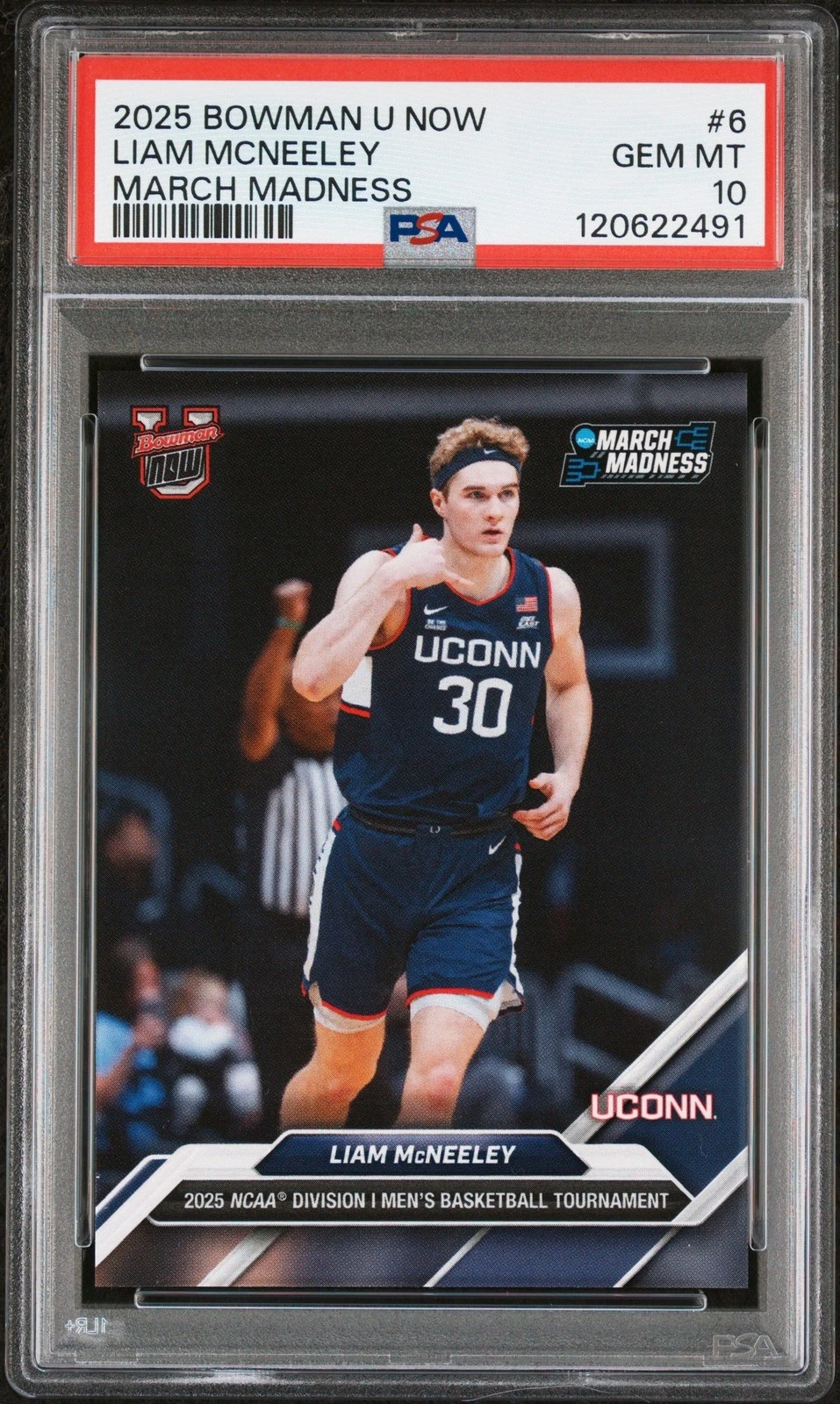 Graded 2025 Bowman U Now Liam McNeeley #6 March Madness Card PSA 10