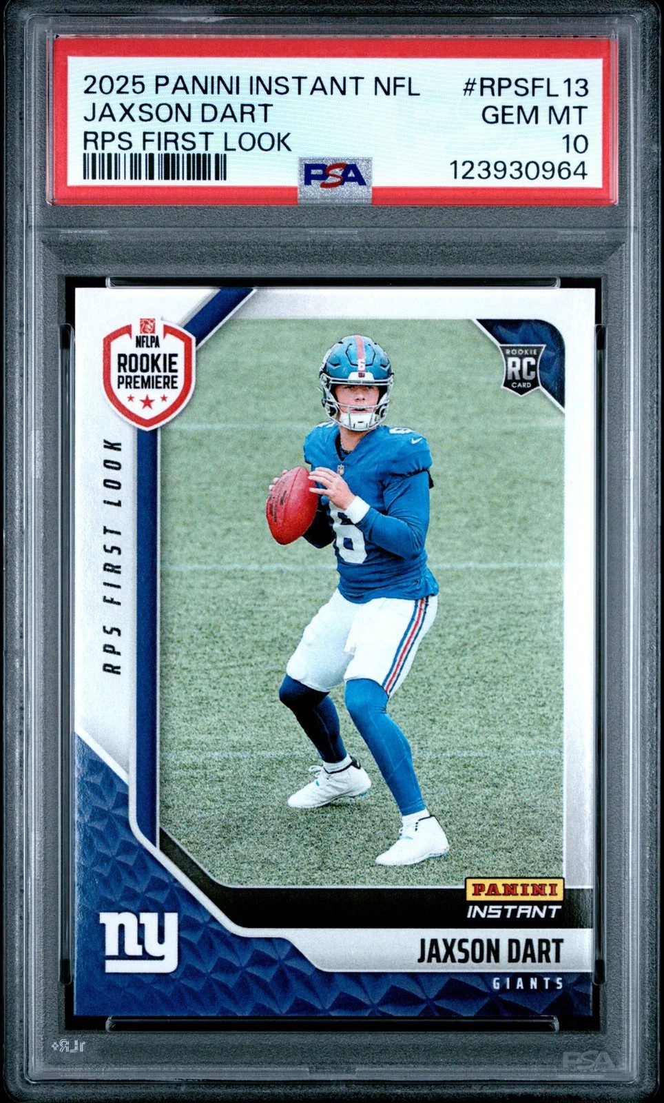 Graded 2025 Panini Jaxson Dart #RPSFL13 RPS First Look RC Card PSA 10