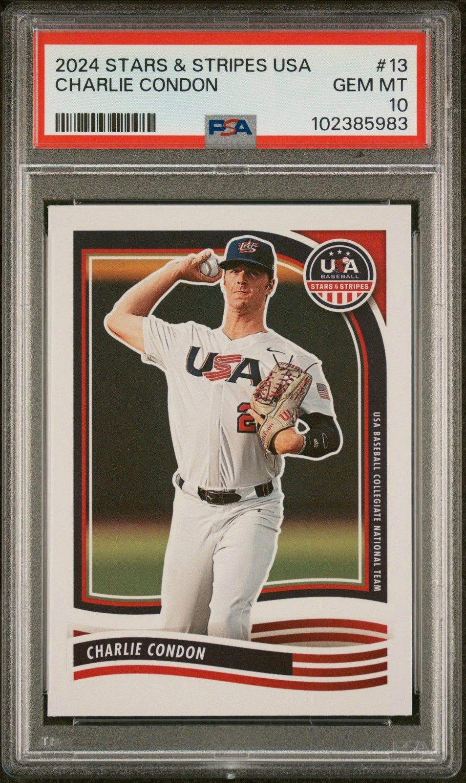 Graded 2024 Panini Stars & Stripes USA Charlie Condon #13 Card PSA 10